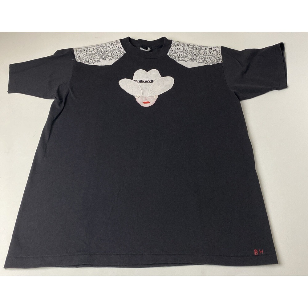 Vintage Hanes Fifty-Fifty T-Shirt Top XL Black tee Cowgirl DIY design handmade